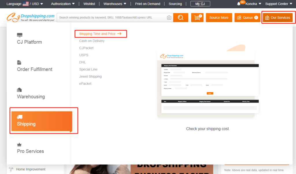 How to Check Shipping Times And Shipping Costs on CJ