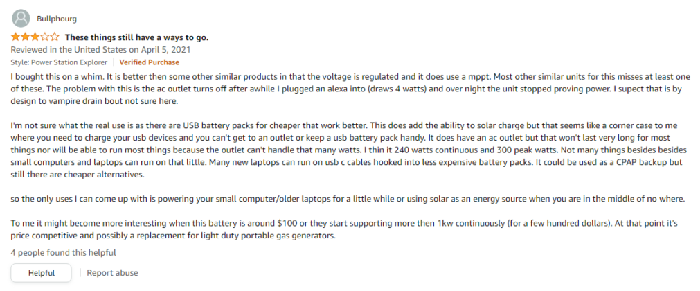 A negative review that disapprove the function of portable power station, suggesting it's not a good product to sell