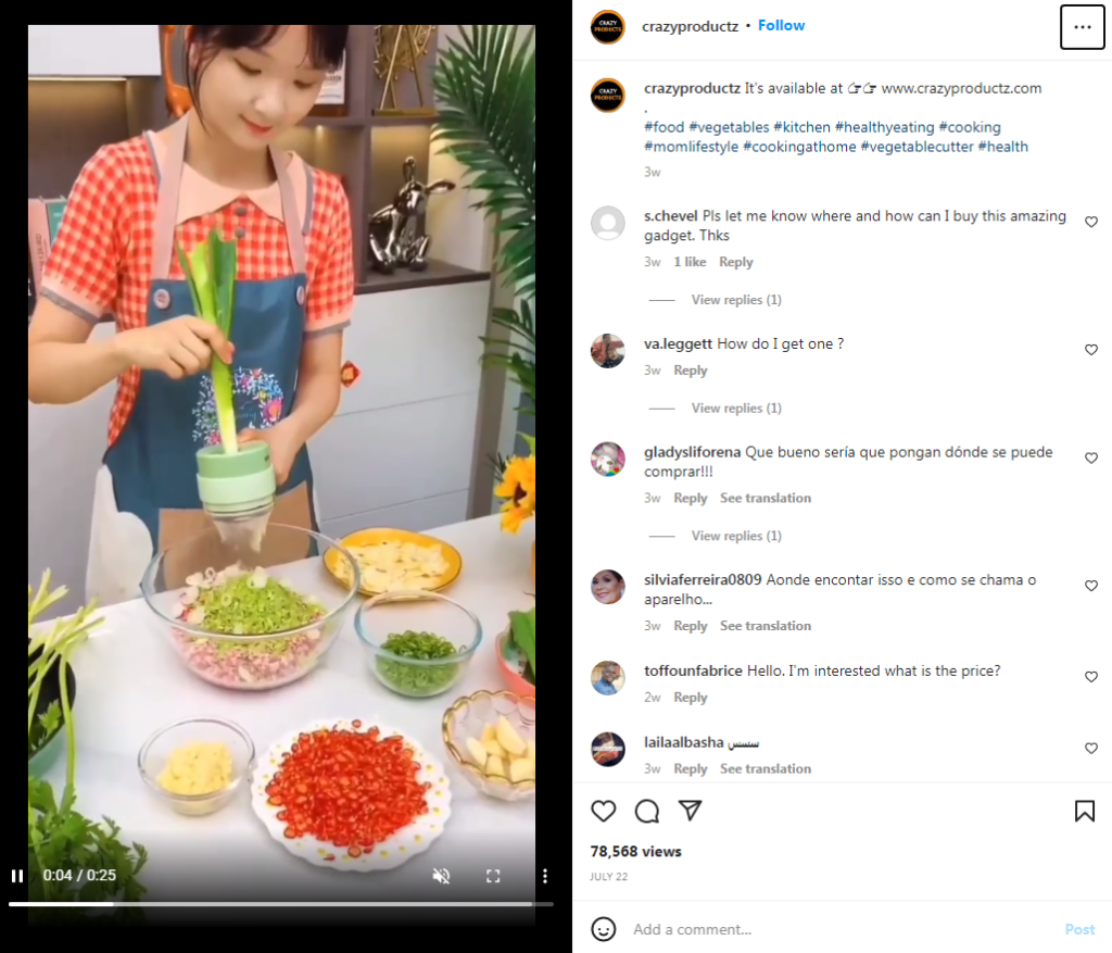 El cortador de verduras multifunción 4 en 1 obtuvo muchas visitas en Instagram