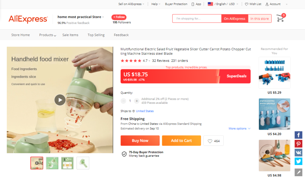 On Aliexpress, one unit of multifunction vegetable cutter will cost you $18.75