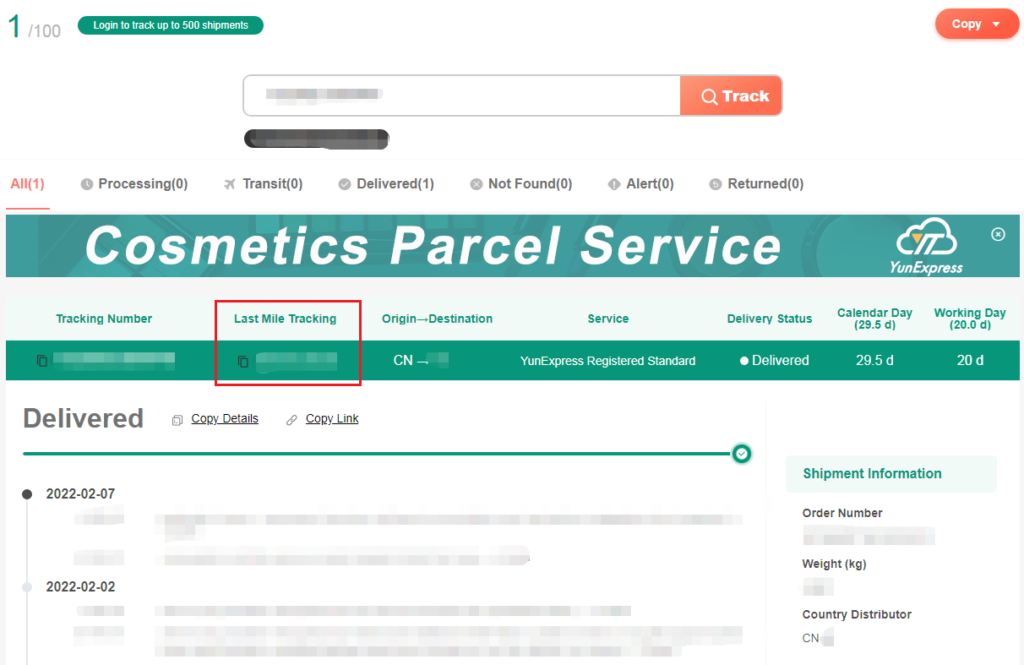 Use Yuntrack to track your YunExpress parcel