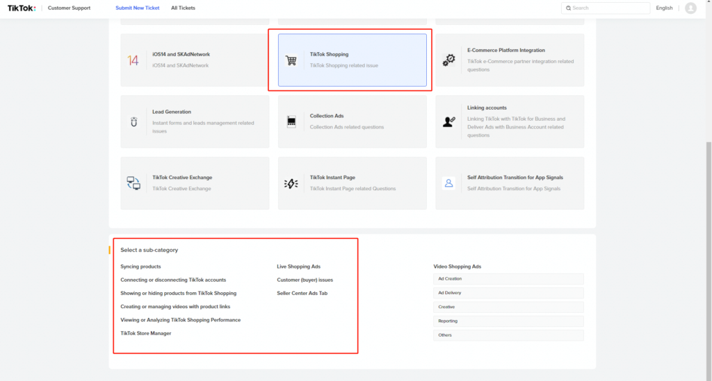 choose TikTok Shopping as the issue category
