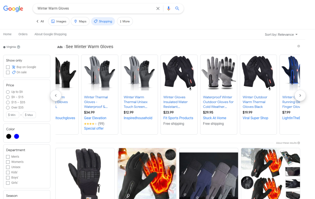 price of warm winter gloves