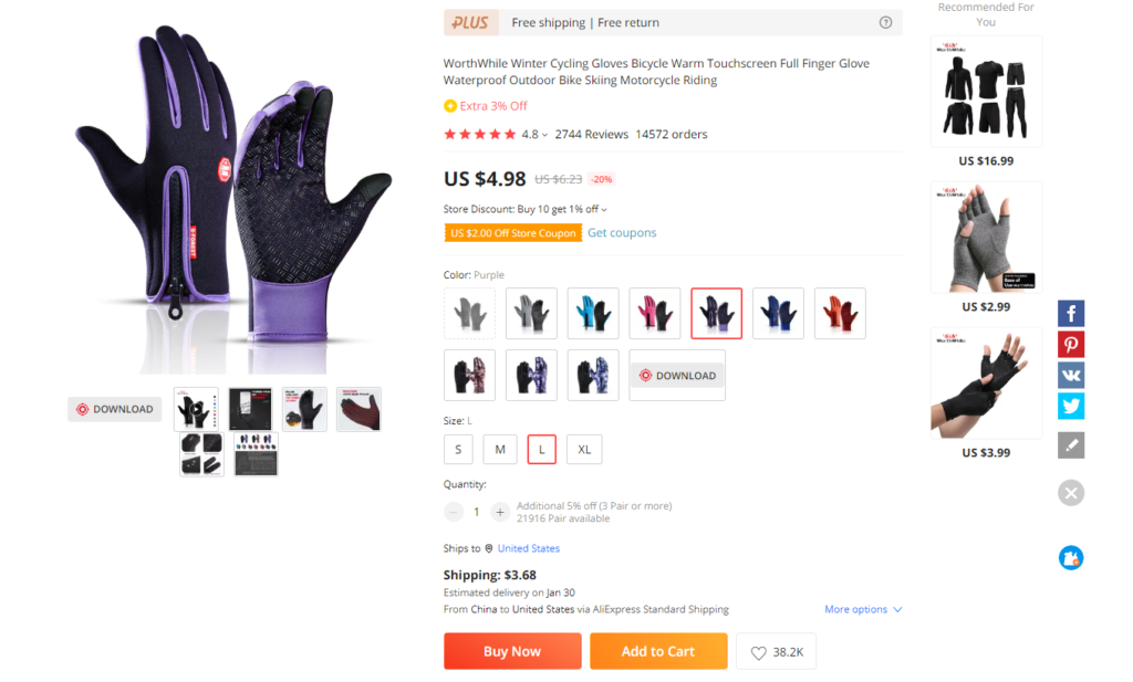 Der Preis für warme Winterhandschuhe bei Aliexpress