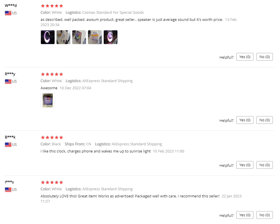 ratings of wireless charging lamps on AliExpress 