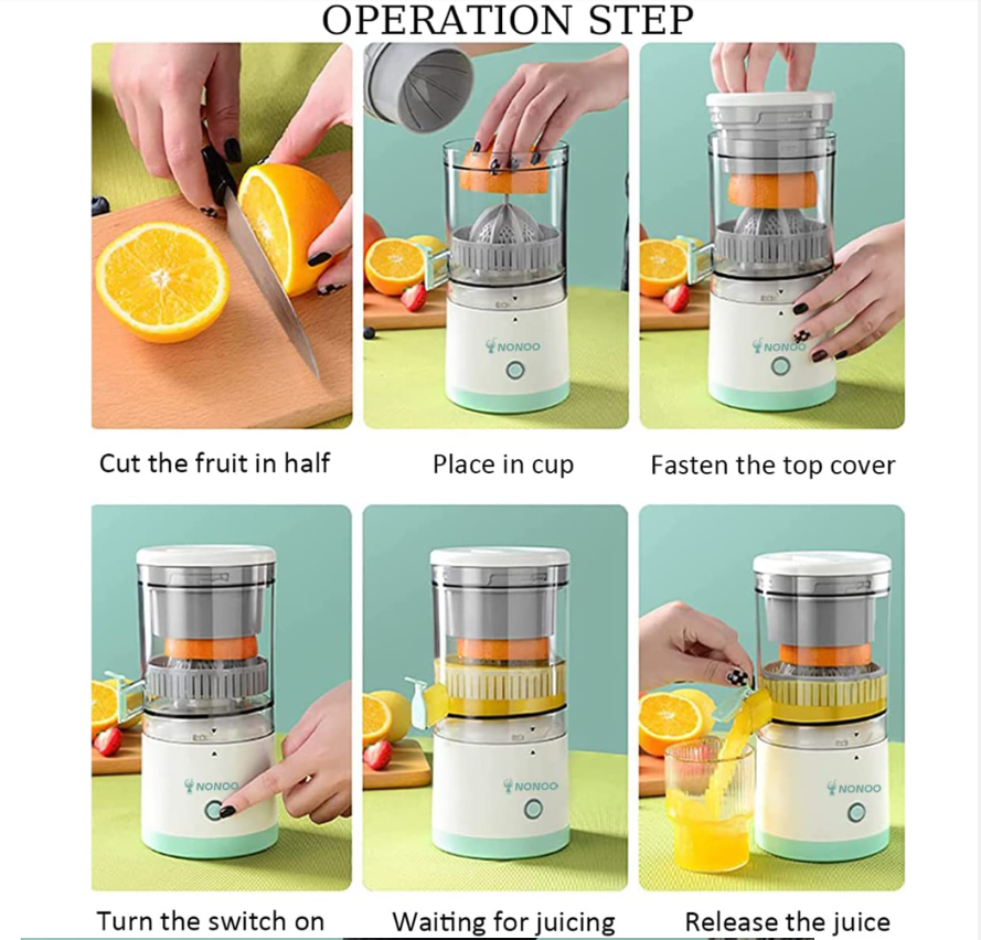 Operation steps of the electric juicer.