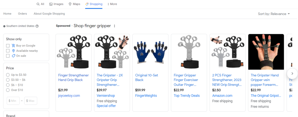 prezzo medio del finger gripper su google.