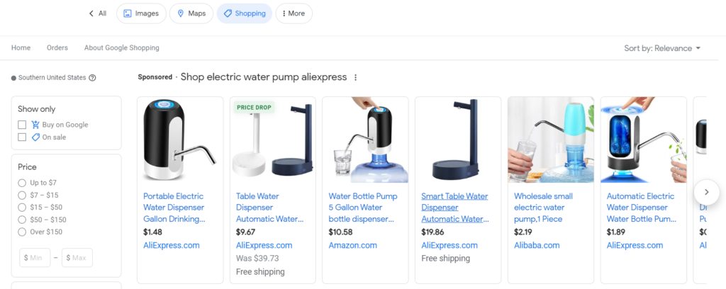 google search of electric water pump.