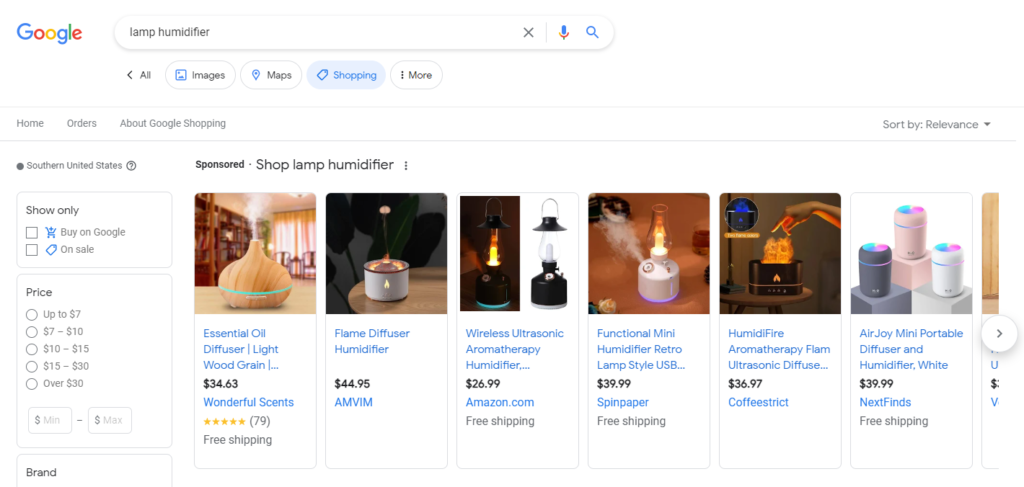 Preu de Google per a l'humidificador de llum.