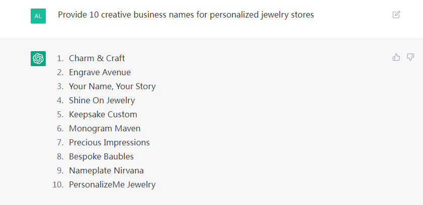 ChatGPT AI can generate store names for you