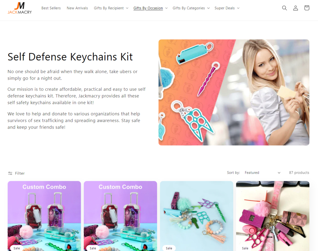 Online store store example with self defense keychain products