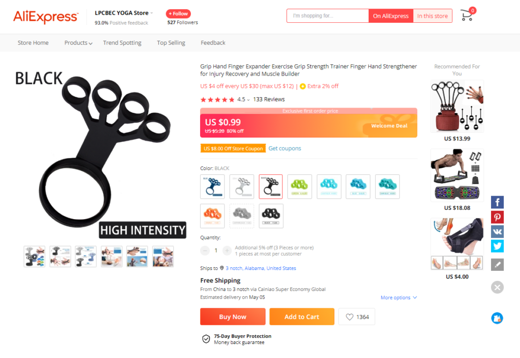 product page of finger gripper.