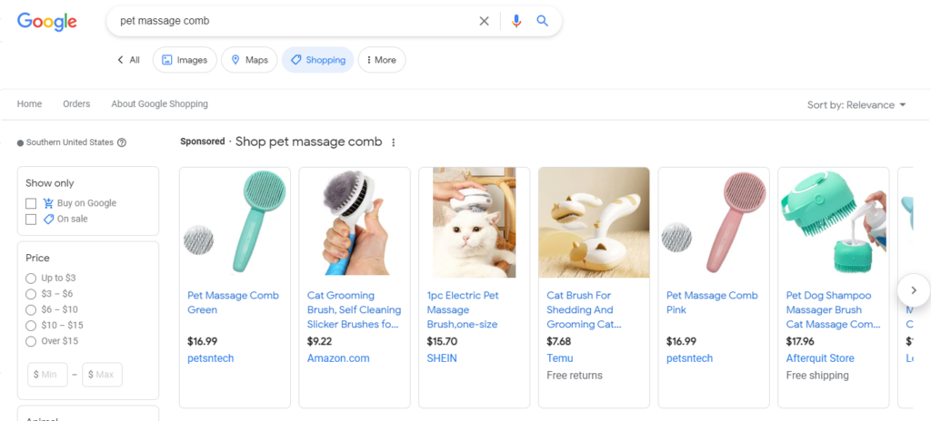google search of pet massage comb.