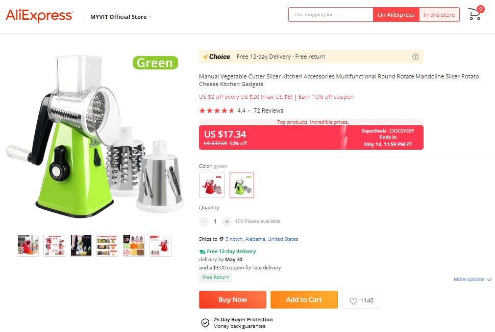 Product page of vegetable slicer.