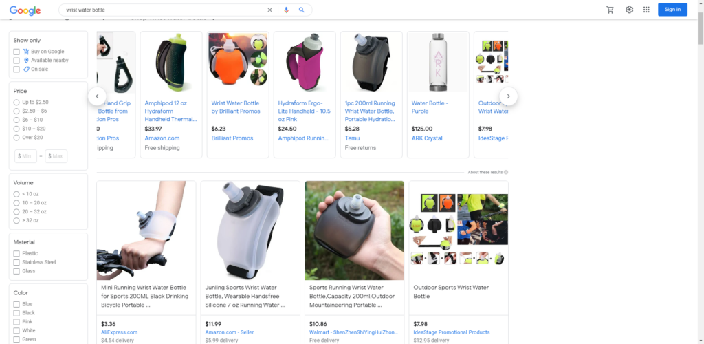 google result for wrist water bottle.