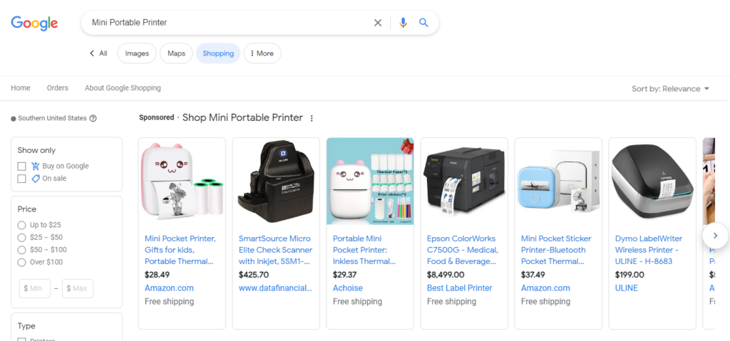 Google result of mini portable printer.