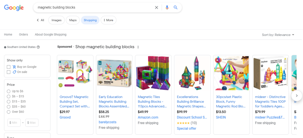 Google result of Magnetic Building Blocks.