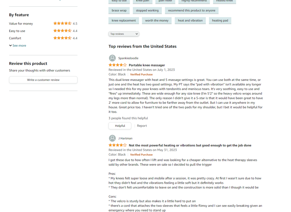 Product reviews of heating knee massager.